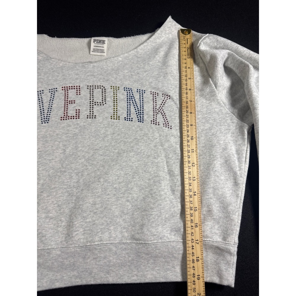 Pink Victoria's Secret Gray Rhinestone Love Pink Cropped Sweatshirt XL - Picture 2 of 5
